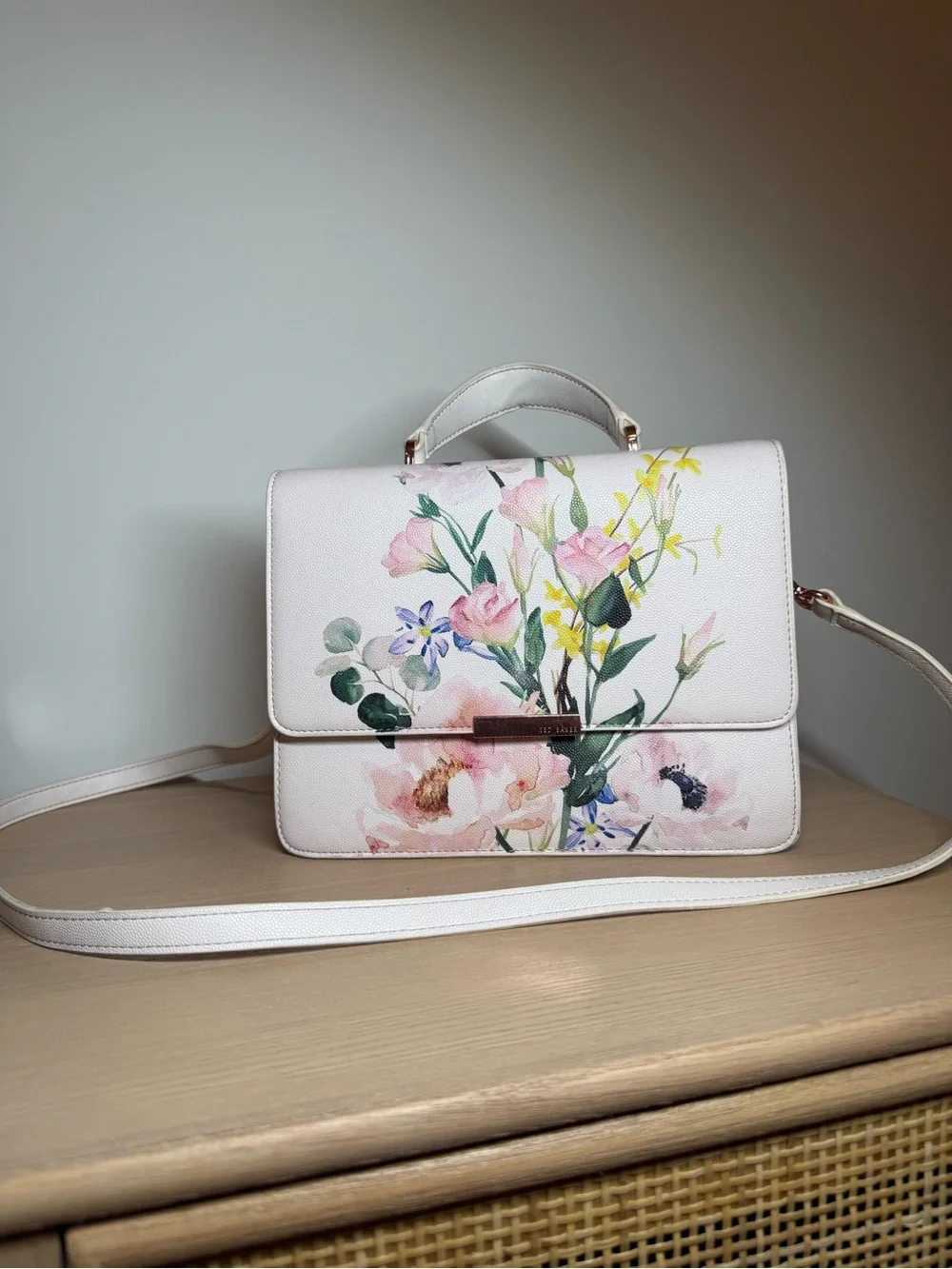 Ted Baker Cream Floral Top-Handle Satchel with Crossbody Strap - Picture 3 of 9